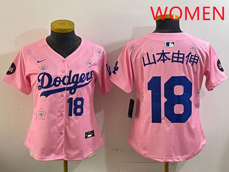 Women Los Angeles Dodgers 18 Yamamoto Pink Sakura Edition 2025 Nike MLB Jersey style 6